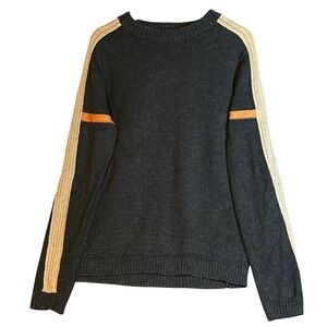 Of The Earth Hemp Wool Sweater Mens Medium Charcoal Gray Racing Stripe